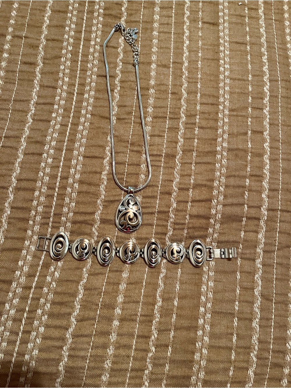 Silver-Tone Teardrop Pendant Necklace with Matching Swirl Bracelet Set
